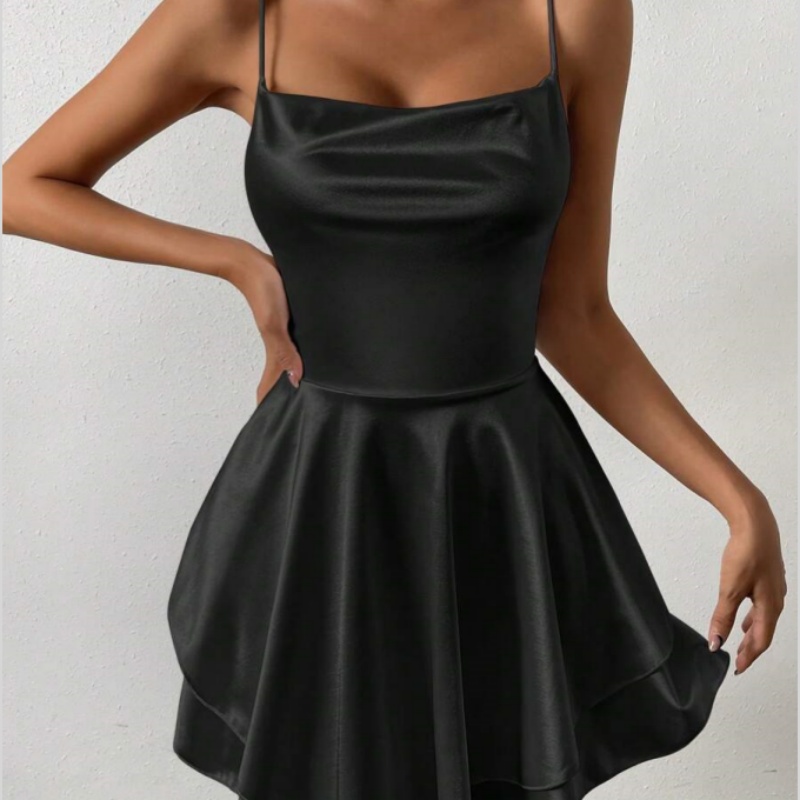 Sexy Satin Pleated Backless Drawstring Strapless Mini Dress