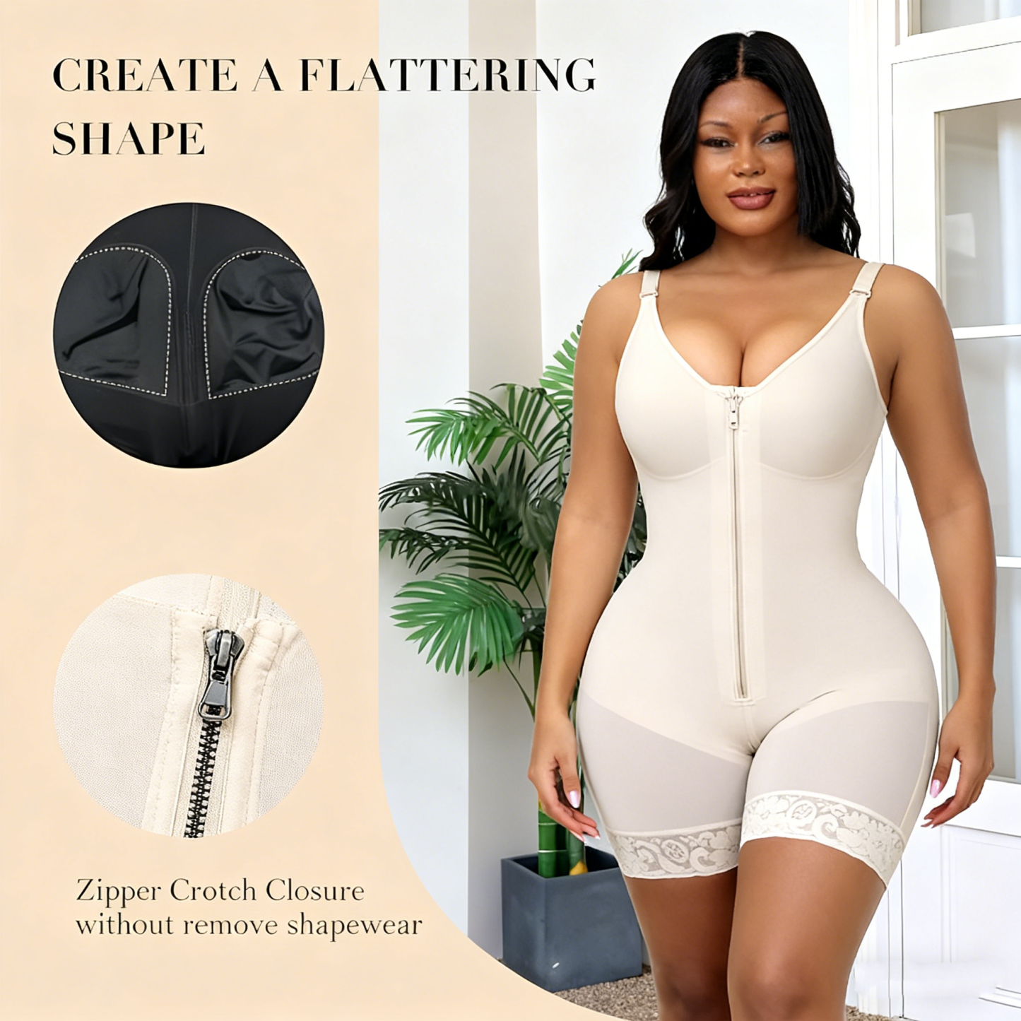Tummy Control & Butt-Lifting Bodysuit with Zipper Crotch