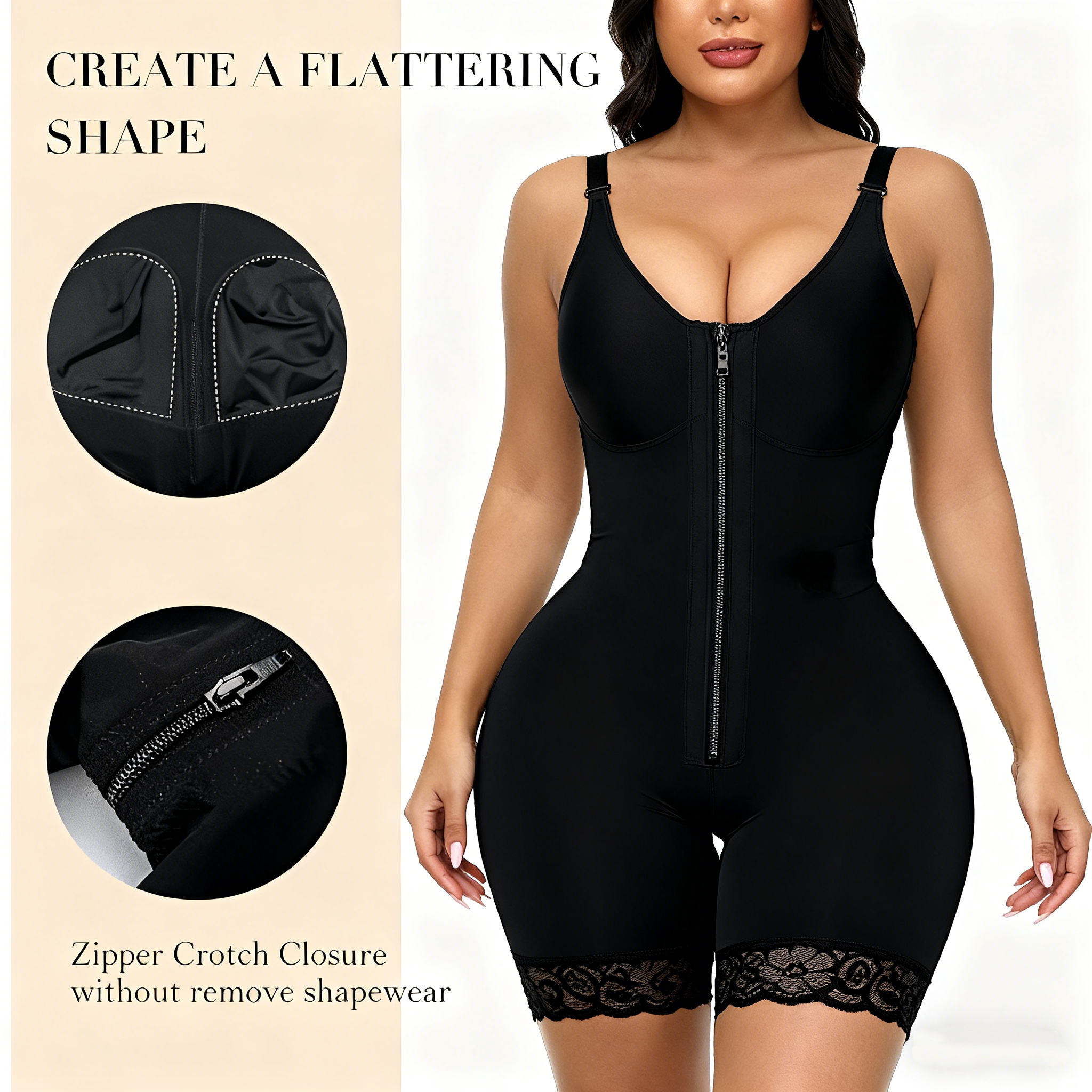 Tummy Control & Butt-Lifting Bodysuit with Zipper Crotch