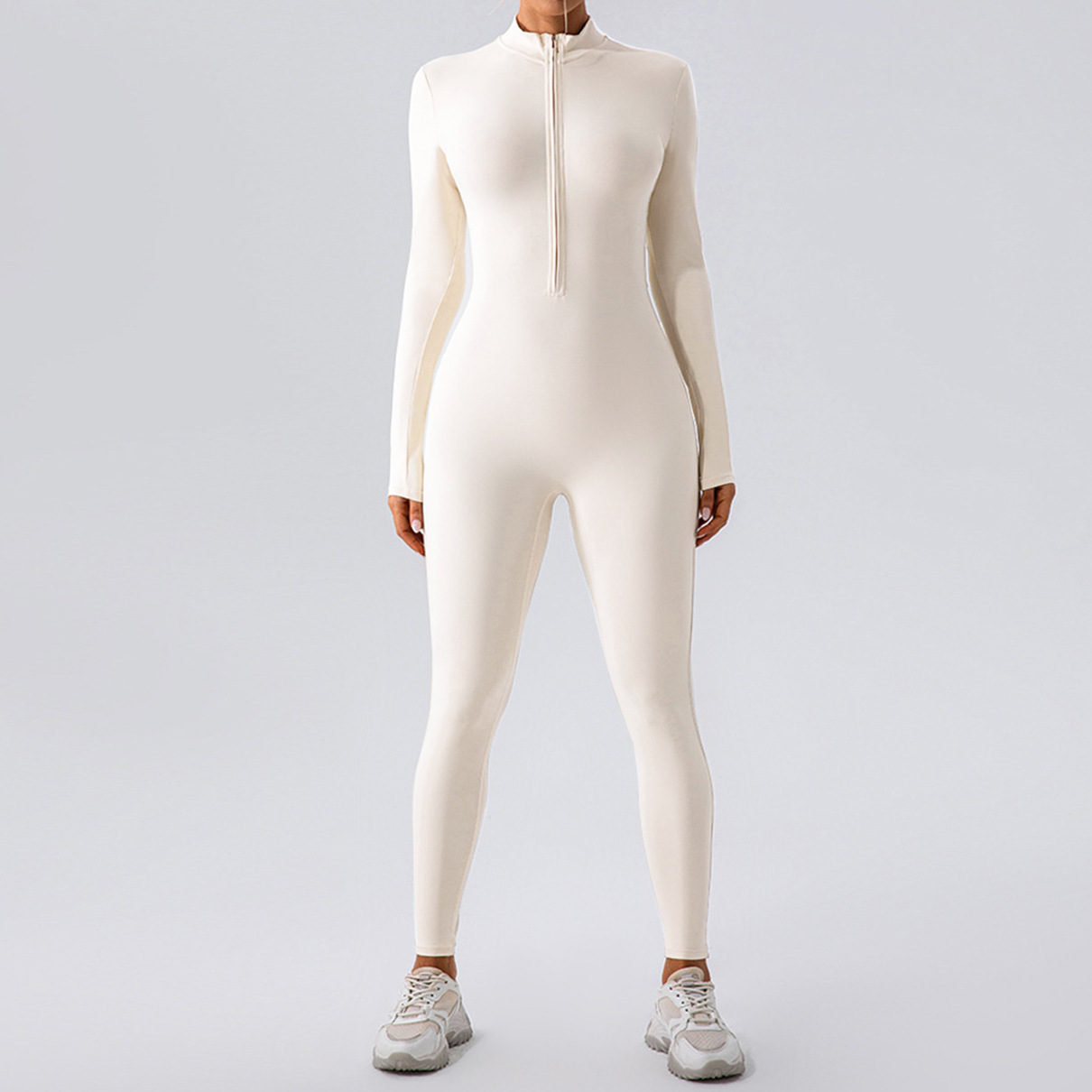 High Neck Half-Zip Long Sleeve Yoga Jumpsuit