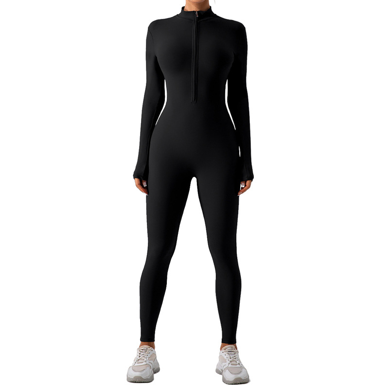 High Neck Half-Zip Long Sleeve Yoga Jumpsuit