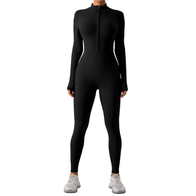 High Neck Half-Zip Long Sleeve Yoga Jumpsuit