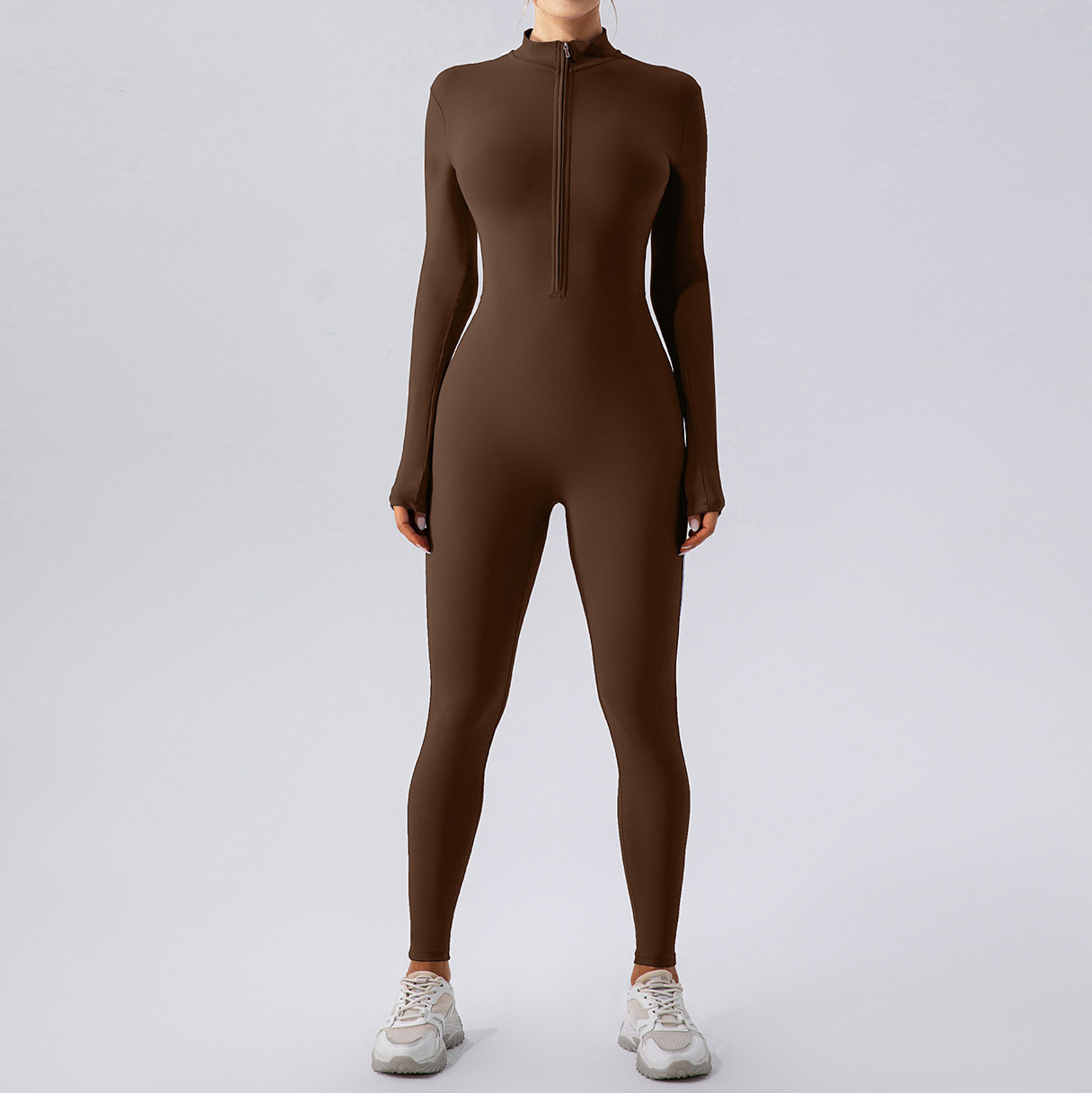 High Neck Half-Zip Long Sleeve Yoga Jumpsuit
