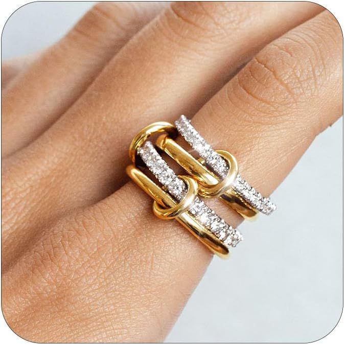 Elegant Interlocking Crystal Chain Ring for Women