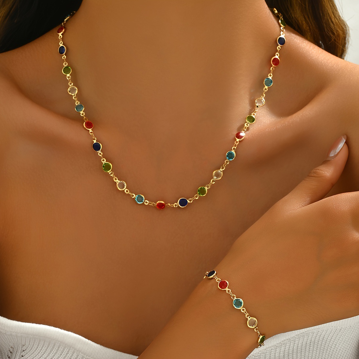 Colorful Gemstone Necklace & Bracelet Set