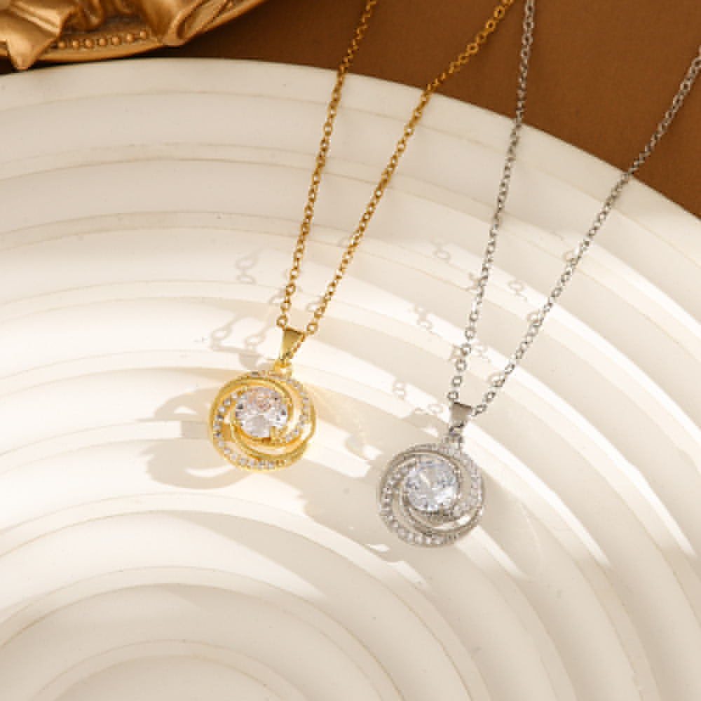 Luxury Halo Crystal Necklace – Double Circle Gold & Silver Pendant