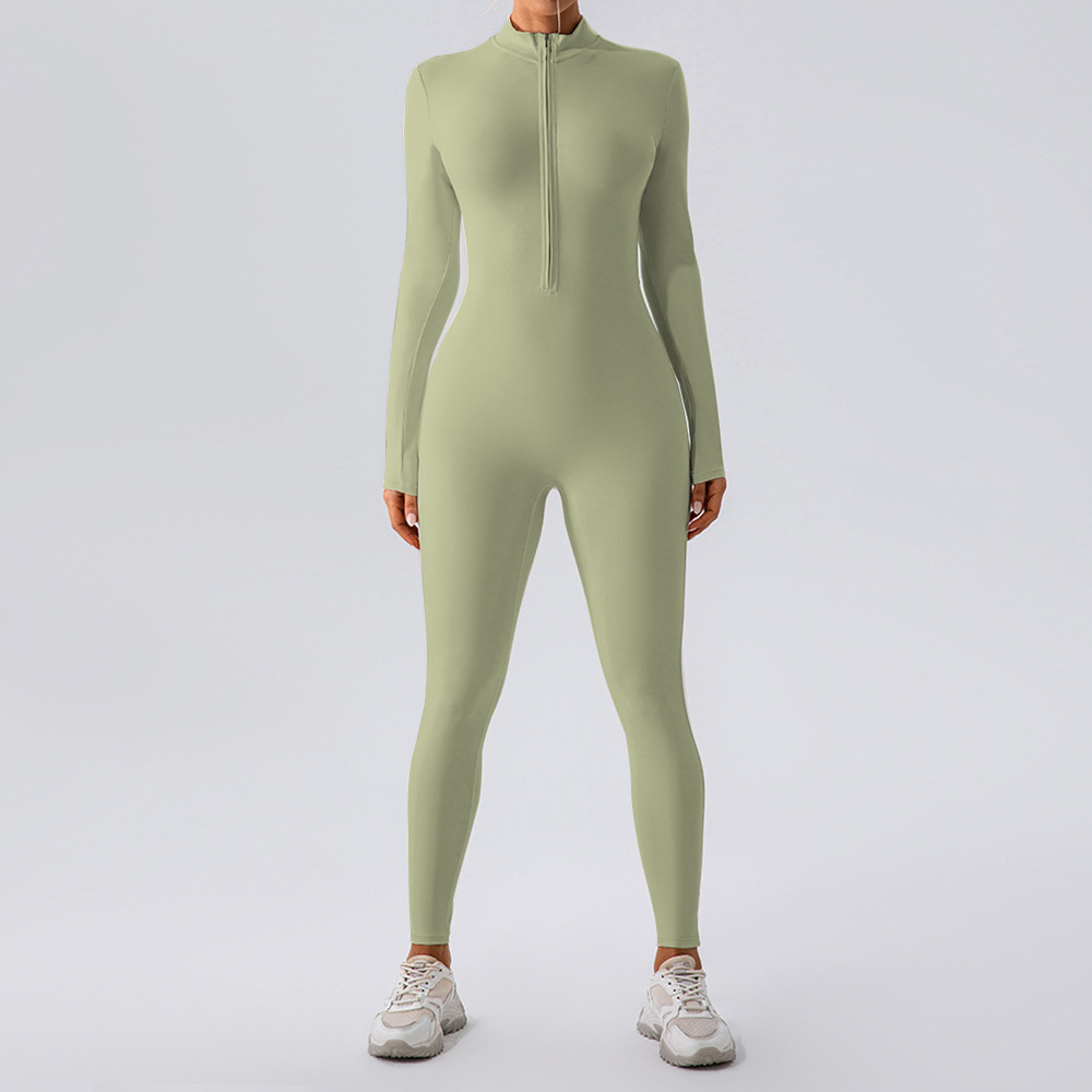 High Neck Half-Zip Long Sleeve Yoga Jumpsuit