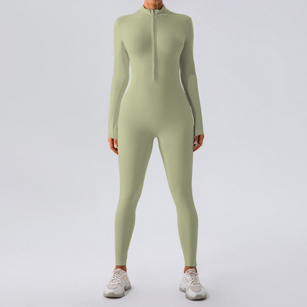 High Neck Half-Zip Long Sleeve Yoga Jumpsuit
