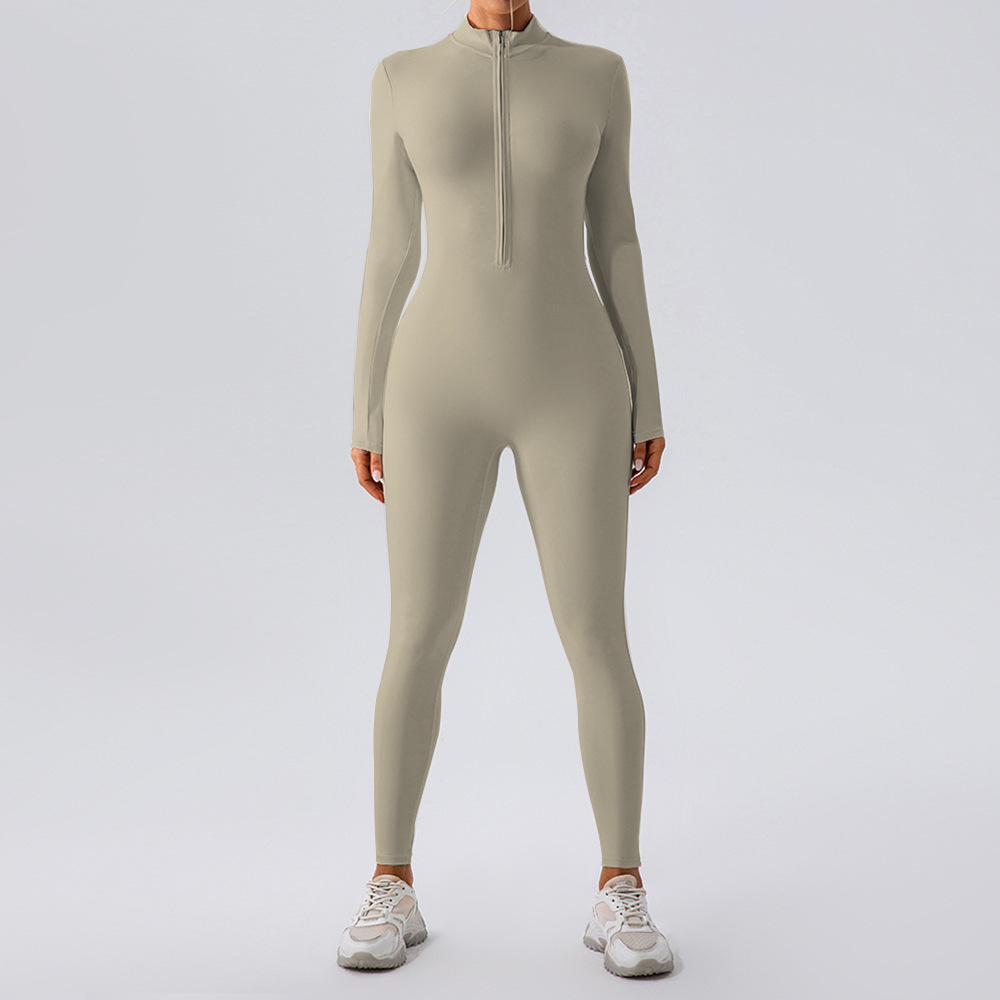 High Neck Half-Zip Long Sleeve Yoga Jumpsuit