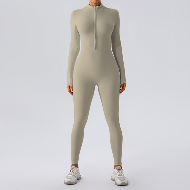 High Neck Half-Zip Long Sleeve Yoga Jumpsuit