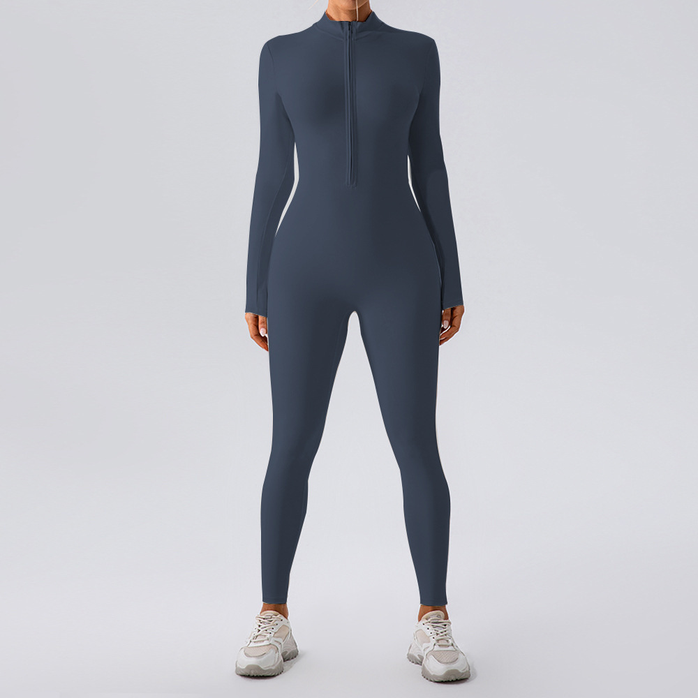 High Neck Half-Zip Long Sleeve Yoga Jumpsuit