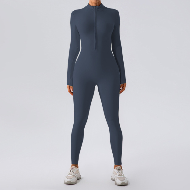 High Neck Half-Zip Long Sleeve Yoga Jumpsuit