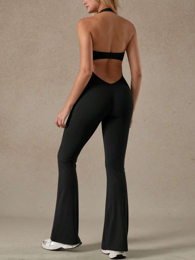 Lace Halter Neck One-Piece Yoga Jumpsuit