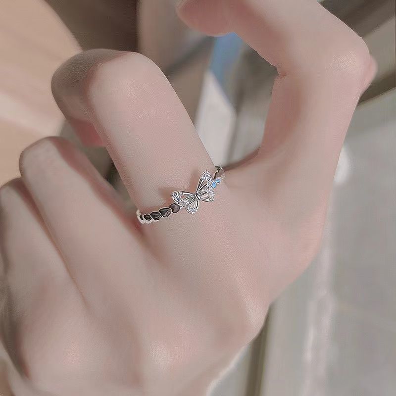 Elegant Butterfly CZ Ring for Women – Dainty Crystal Adjustable Band