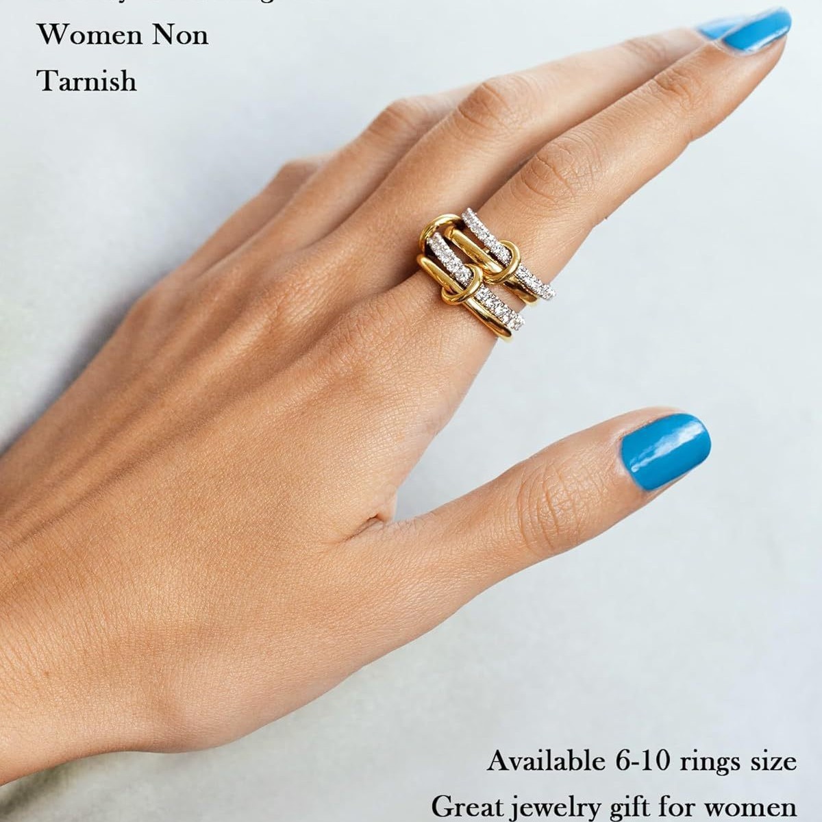 Elegant Interlocking Crystal Chain Ring for Women