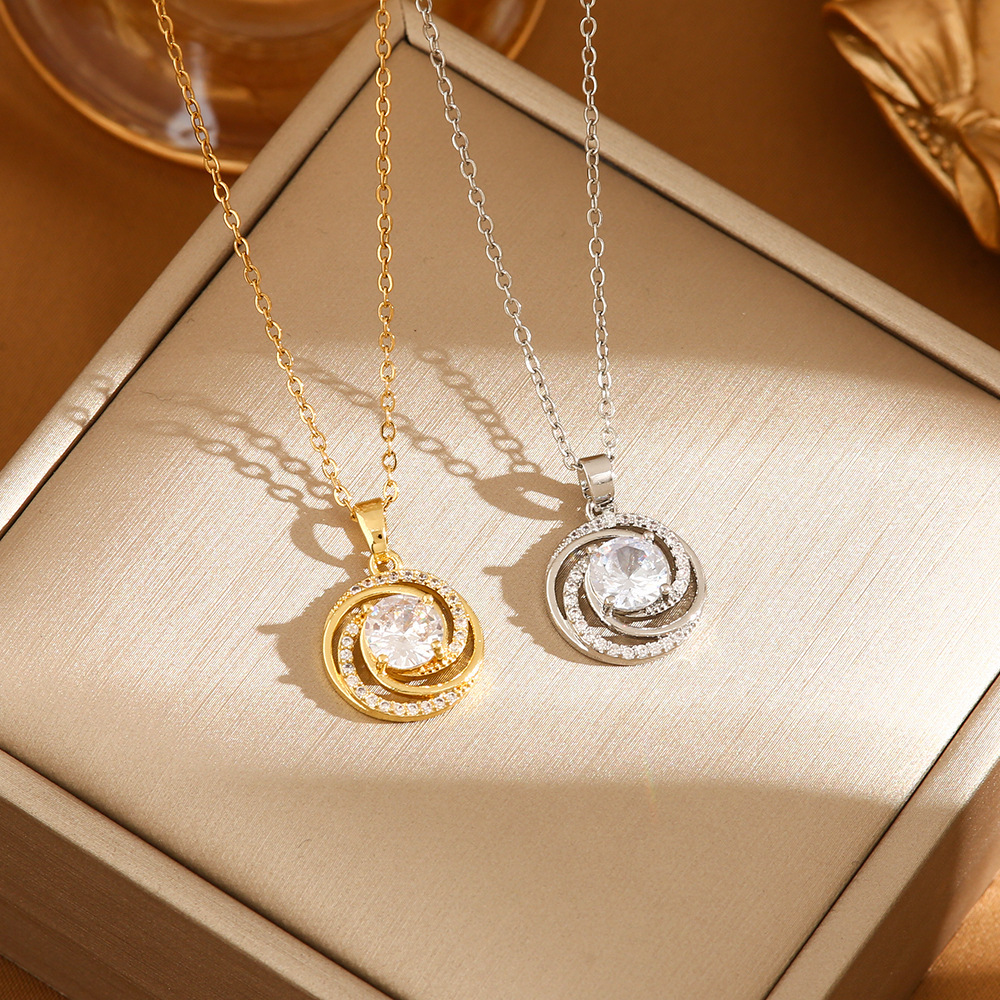 Luxury Halo Crystal Necklace – Double Circle Gold & Silver Pendant