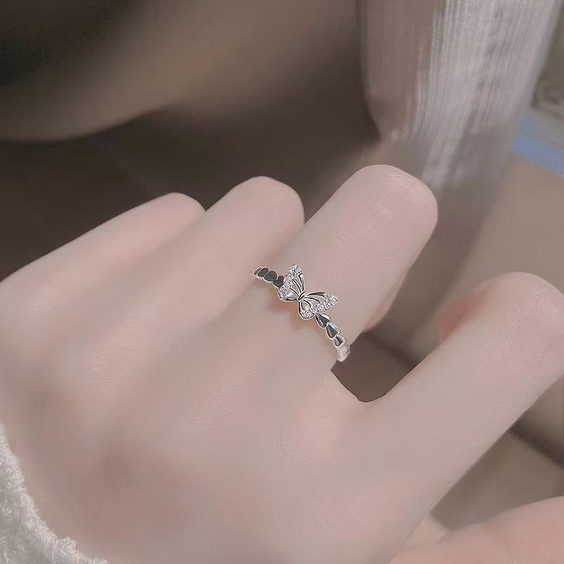 Elegant Butterfly CZ Ring for Women – Dainty Crystal Adjustable Band