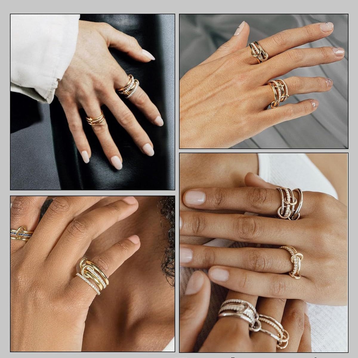 Elegant Interlocking Crystal Chain Ring for Women