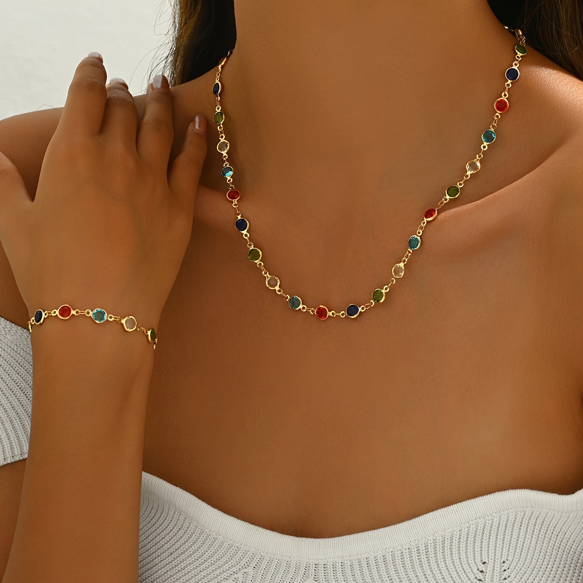 Colorful Gemstone Necklace & Bracelet Set