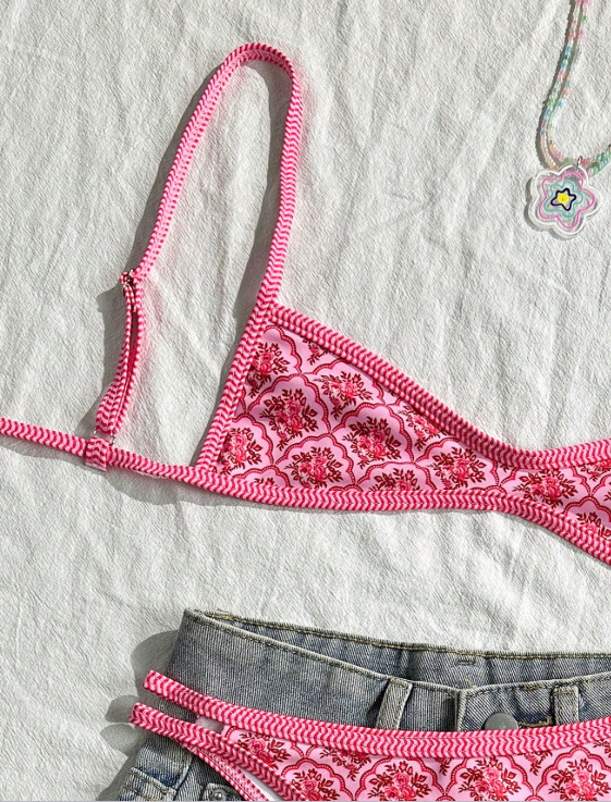 🌸 Vintage Pattern Triangle Bikini Set