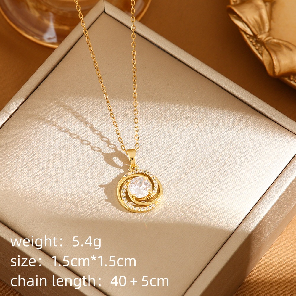 Luxury Halo Crystal Necklace – Double Circle Gold & Silver Pendant