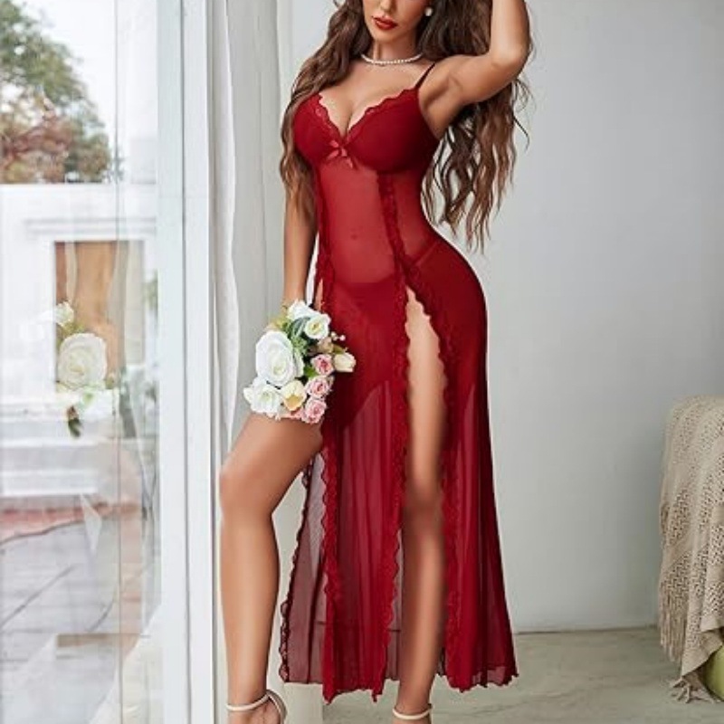 Seductive High-Slit Lingerie Nightdress