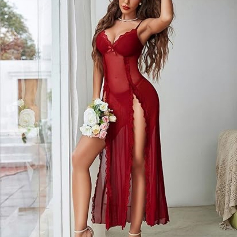 Seductive High-Slit Lingerie Nightdress