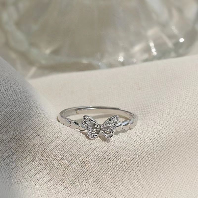 Elegant Butterfly CZ Ring for Women – Dainty Crystal Adjustable Band