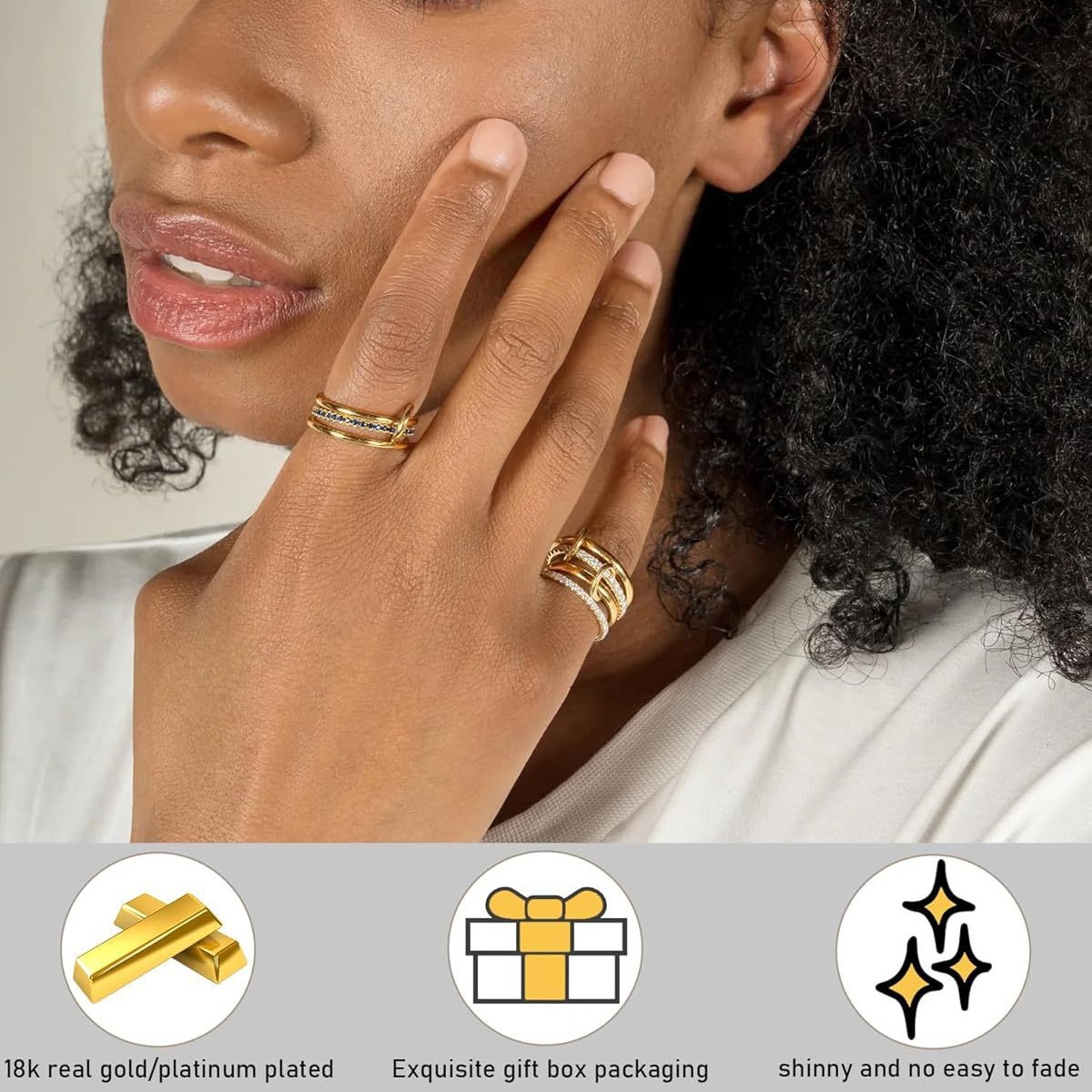 Elegant Interlocking Crystal Chain Ring for Women