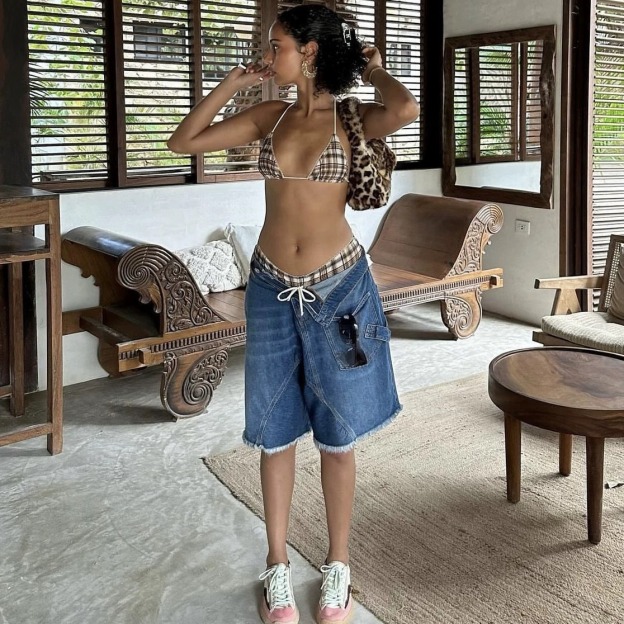 Lace Trim Plaid Bikini Set – Beach Vacation Style Swimsuit 🌊👙✨