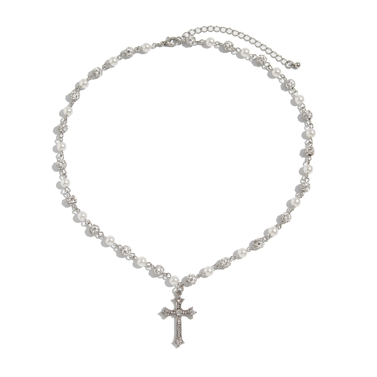 Elegant Pearl Cross Pendant Necklace
