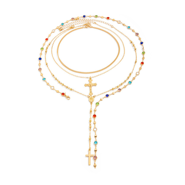 Vintage Luxe CZ Cross Tassel Necklace