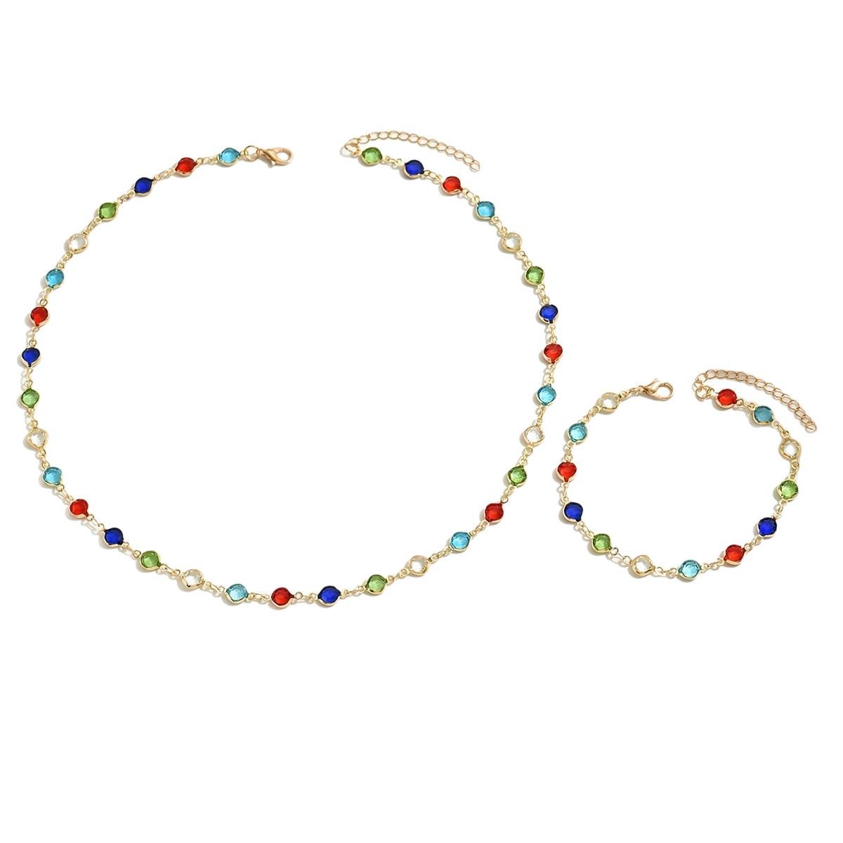 Colorful Gemstone Necklace & Bracelet Set