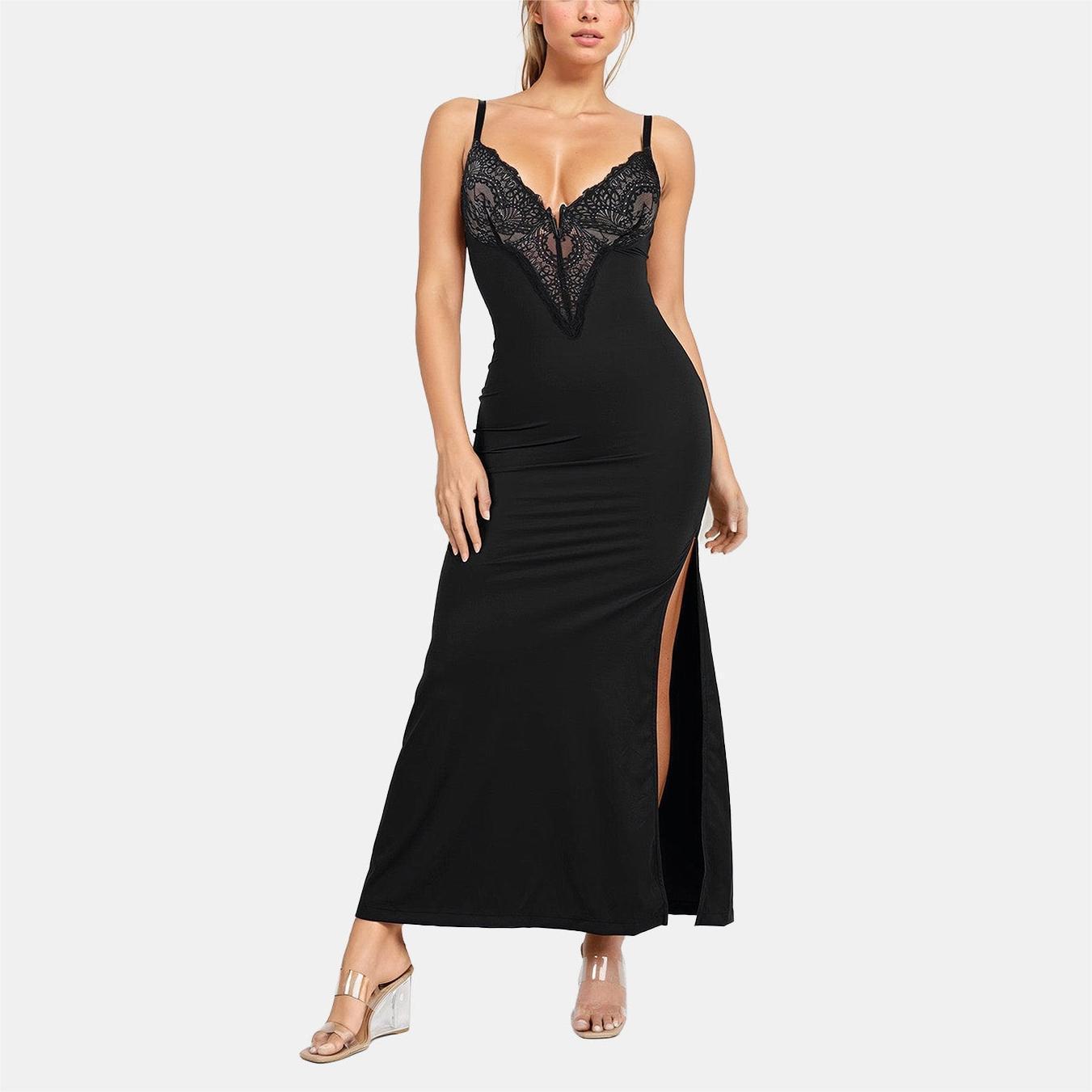 Black Lace Cami Maxi Dress with Built-in Shapewear
