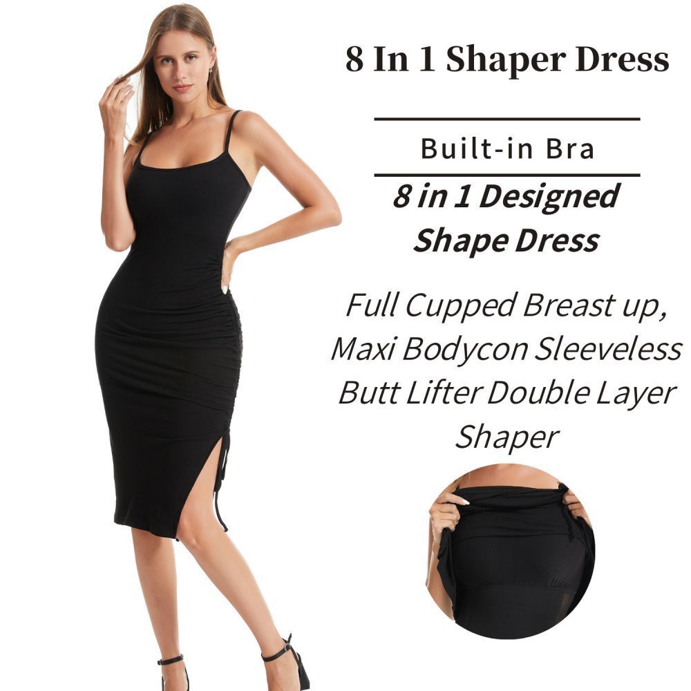ribbed body-shaping dress with built-in shapewear
