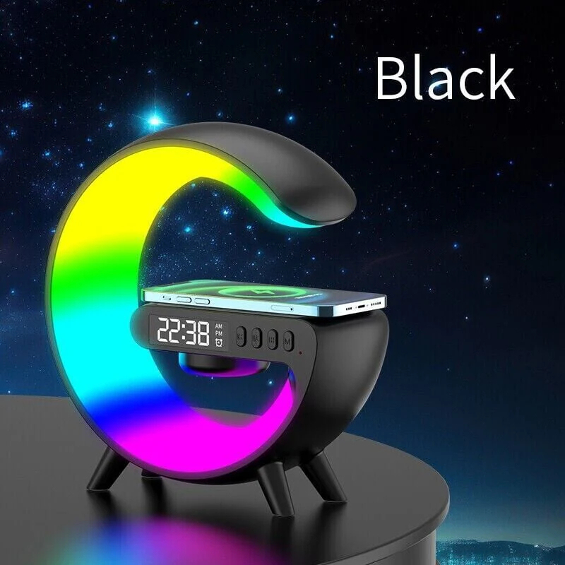 RGB G-Shaped Wireless Charging Alarm Clock Lamp
