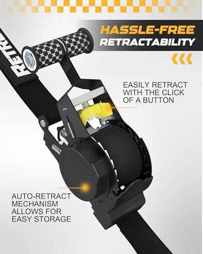 Heavy Duty Self Retracting Ratchet Tie Down Strap with Hooks