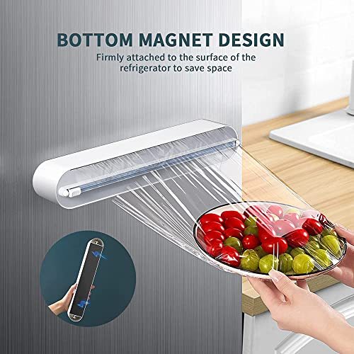 Magnetic Plastic Wrap Dispenser with Cutter – Refillable BPA-Free