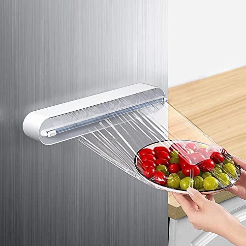 Magnetic Plastic Wrap Dispenser with Cutter – Refillable BPA-Free