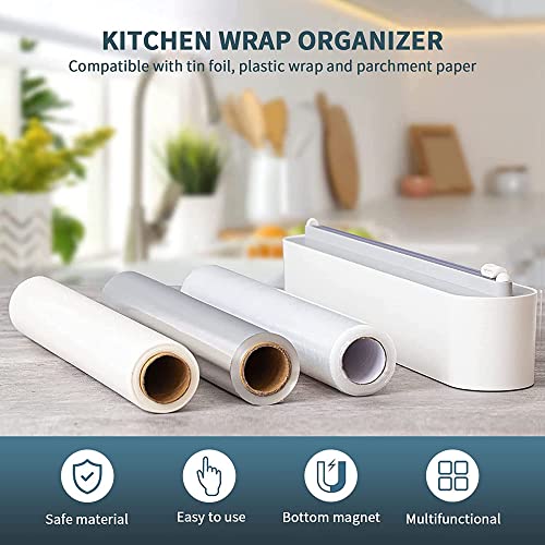 Magnetic Plastic Wrap Dispenser with Cutter – Refillable BPA-Free
