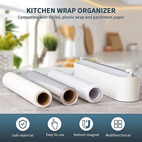 Magnetic Plastic Wrap Dispenser with Cutter – Refillable BPA-Free