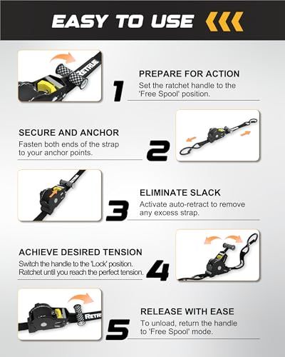 Heavy Duty Self Retracting Ratchet Tie Down Strap with Hooks