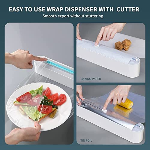 Magnetic Plastic Wrap Dispenser with Cutter – Refillable BPA-Free
