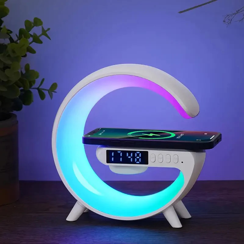 RGB G-Shaped Wireless Charging Alarm Clock Lamp