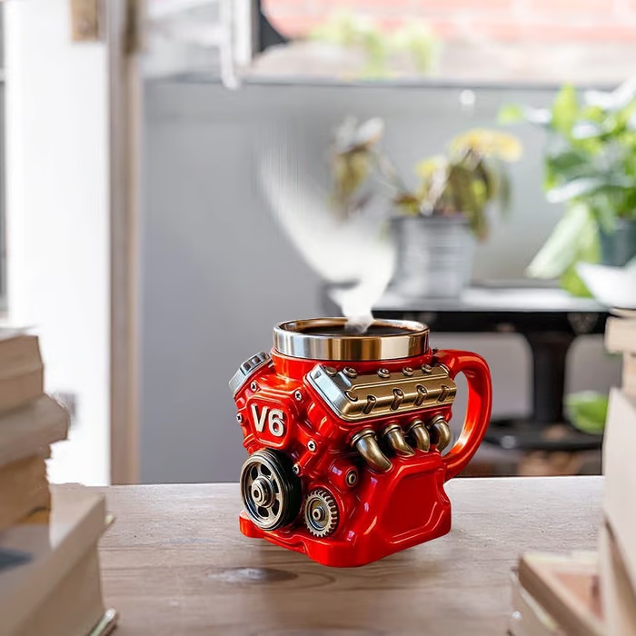 Retro Engine Coffee Mug, V8 Engines Stainless Steel Cup