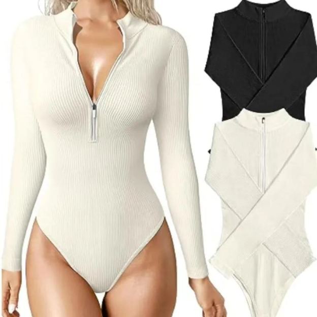 Long-Sleeve Ribbed Sexy Bodysuit