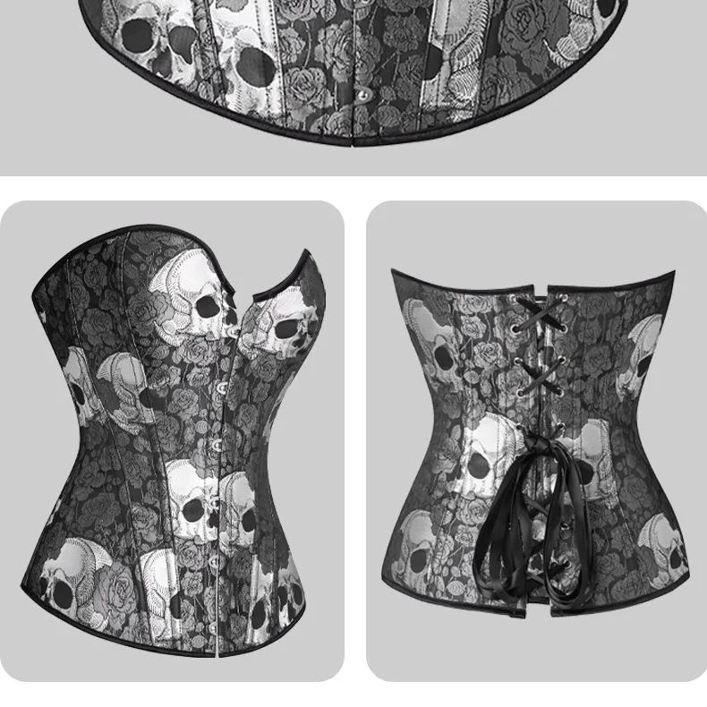 Halloween Skull Print Waist Cincher Corset