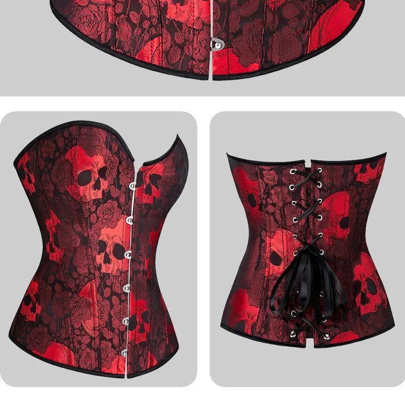Halloween Skull Print Waist Cincher Corset
