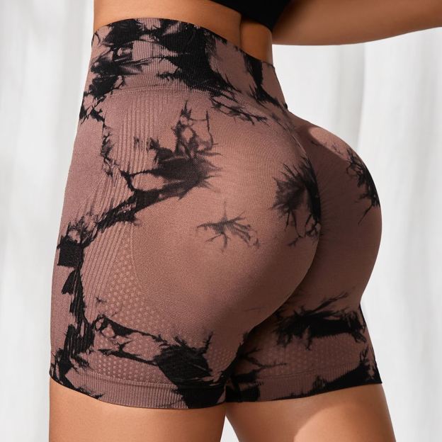 High-Waist Tie-Dye Peach Lift Yoga Shorts