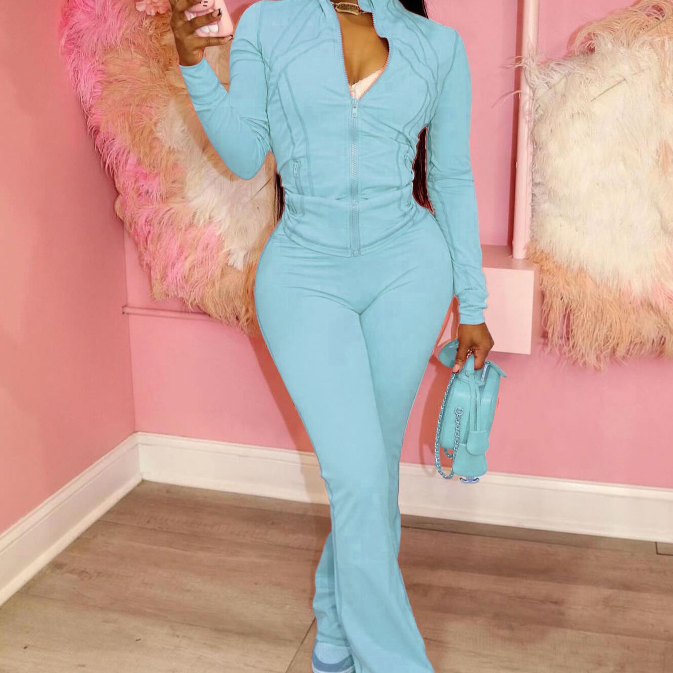 Sexy Long-Sleeve Flared Two-Piece Set for Women